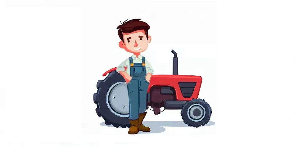 Rolnik Lucas wraz ze swoim traktorem Tomciem