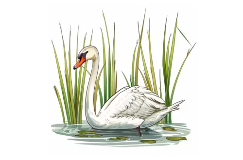 Łabędź Niemy pomiędzy trzcinami