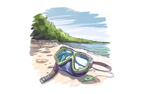 Maska do nurkowania leżąca na plaży