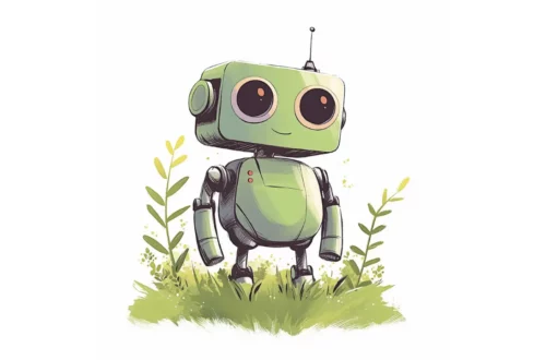 Zaginiony zielony robot stojący na trawie - bajka dla dzieci do czytania
